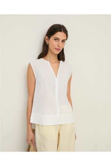 CAMISA TEJIDO COMBINADO BLANCO