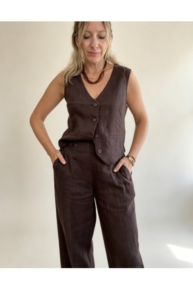 CHALECO LINO MARRON