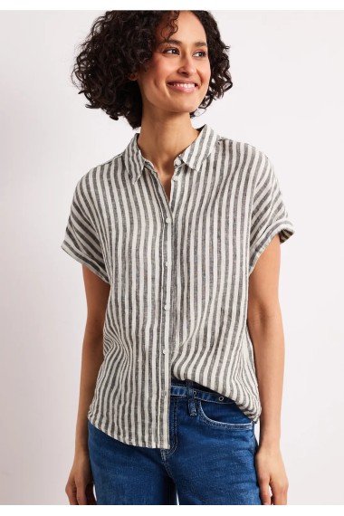 CAMISA LINO RAYAS MARRON