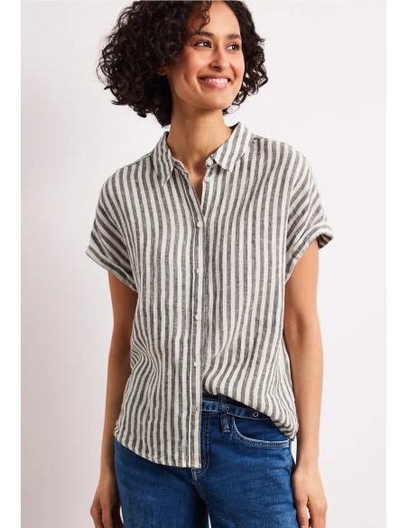 CAMISA LINO RAYAS MARRON