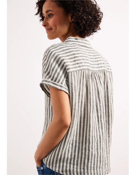 CAMISA LINO RAYAS MARRON