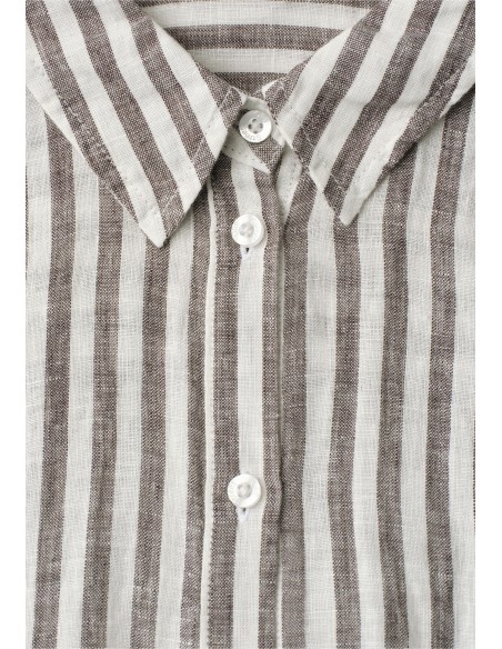 CAMISA LINO RAYAS MARRON