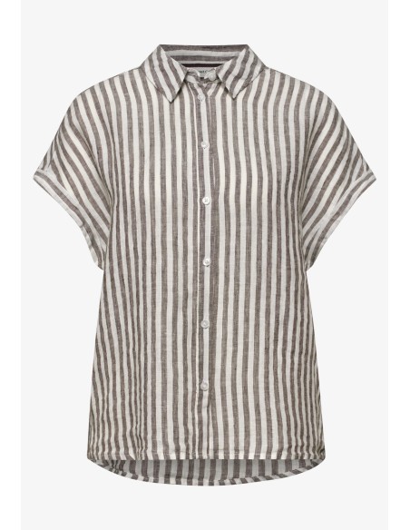CAMISA LINO RAYAS MARRON
