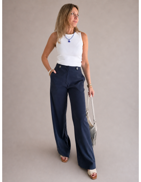 PANTALON FLUÍDO BOLSILLOS AZUL MARINO
