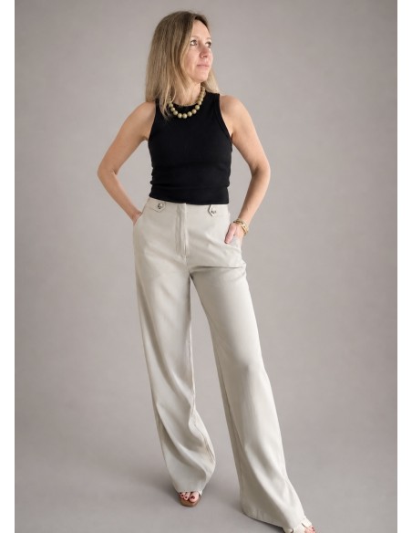 PANTALON FLUÍDO BOLSILLOS BEIGE