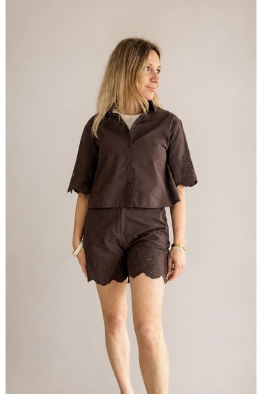 CAMISA ALGODÓN TROQUELADA MARRON