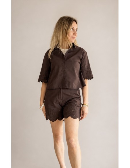 CAMISA ALGODÓN TROQUELADA MARRON