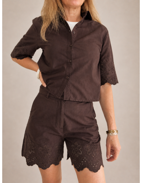 CAMISA ALGODÓN TROQUELADA MARRON
