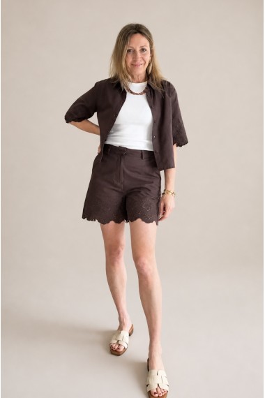 CAMISA ALGODÓN TROQUELADA MARRON